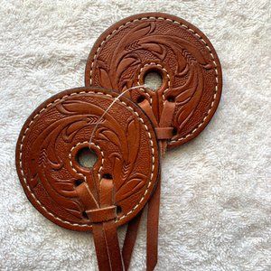 Tooled Leather Bit Guards, Light Oil
